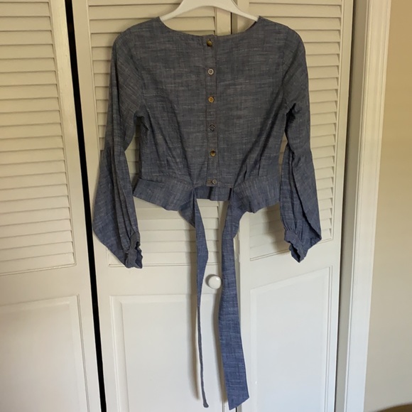 Gray Cotton Blouse- Size S - Picture 2 of 5